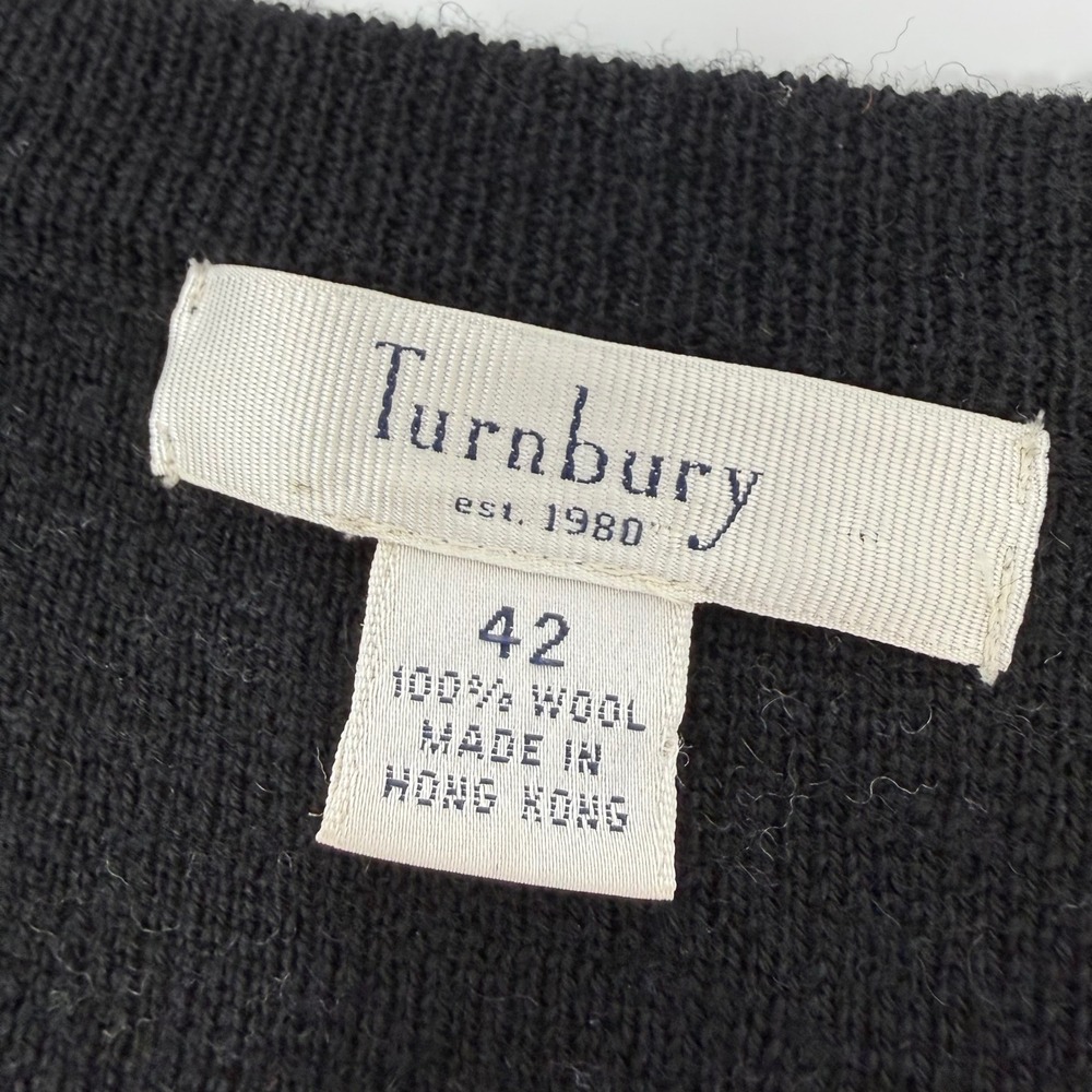 Turnbury Mens Size 42 100% Wool Cardigan Sweater Vest Charcoal Grey Black V-Neck - Picture 6 of 6